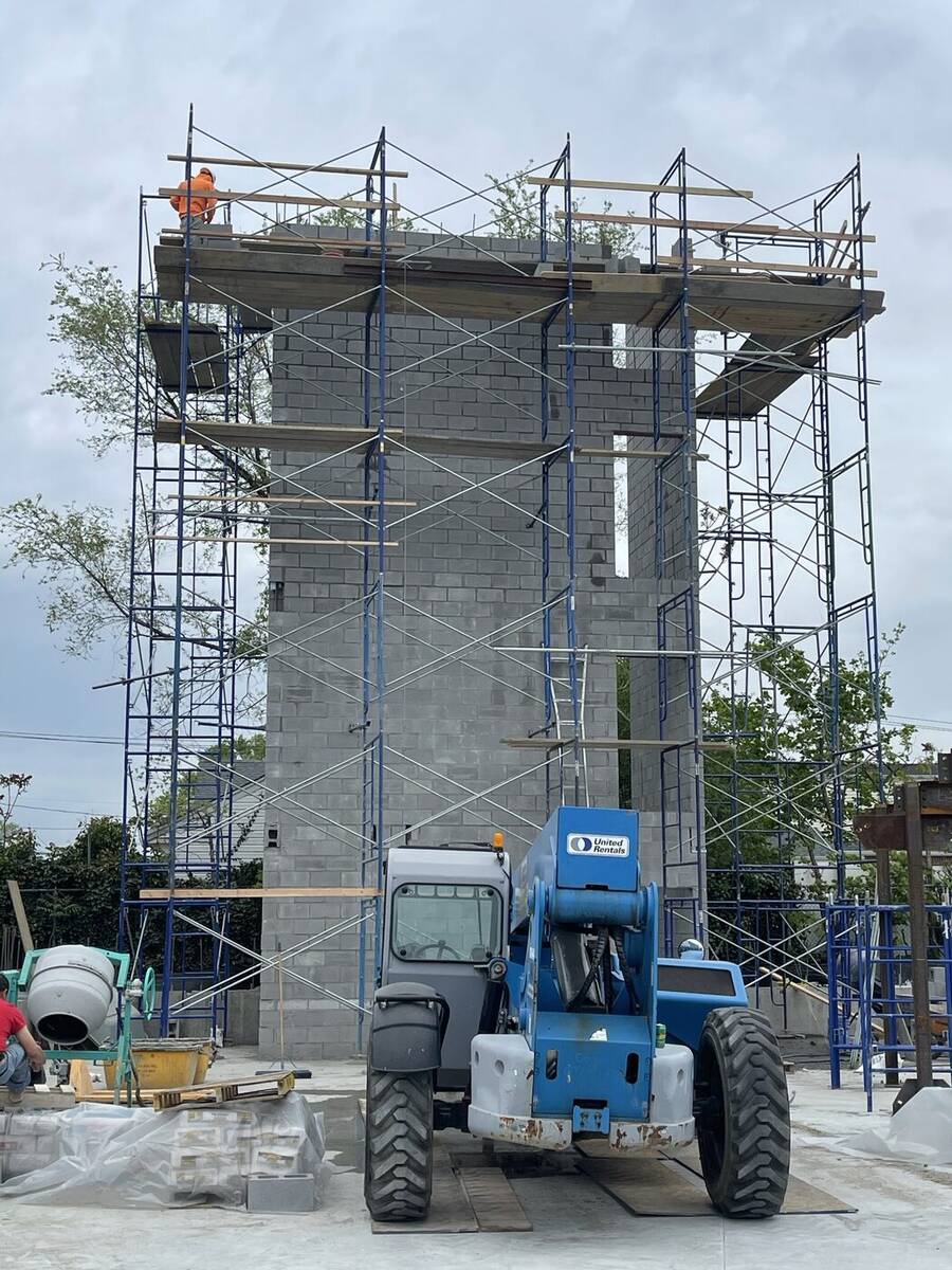 New construction site with structural framing underway