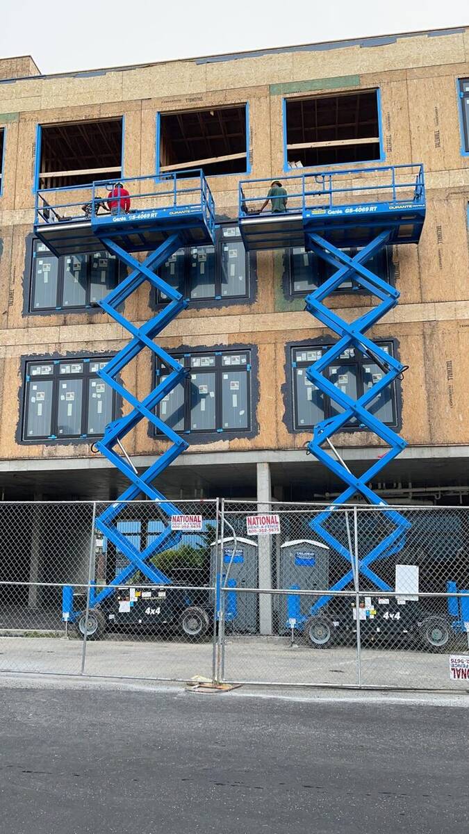 Structural steel erection at a new building site